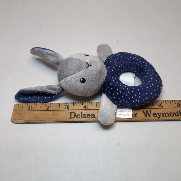 Ikea Gulligast Rabbit Bunny Baby Rattle Gray Blue Polka Dot Ring - Picture 7 of 7